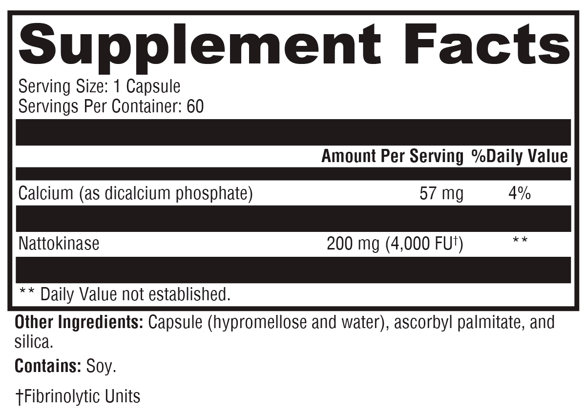 Nattokinase 4000 60 Capsules Supplement Facts